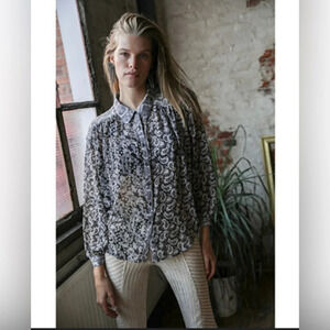 Free People Women’s Dani Button Down Sheer Top Blouse Black/White NWT Size XS